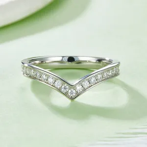 Cluster Ringen Anziw V-vorm Volledige Eternity Ring Band 925 Zilveren Rij Set Ronde Cut Moissanite Bruiloft Voor Vrouwen Verlovingssieraden