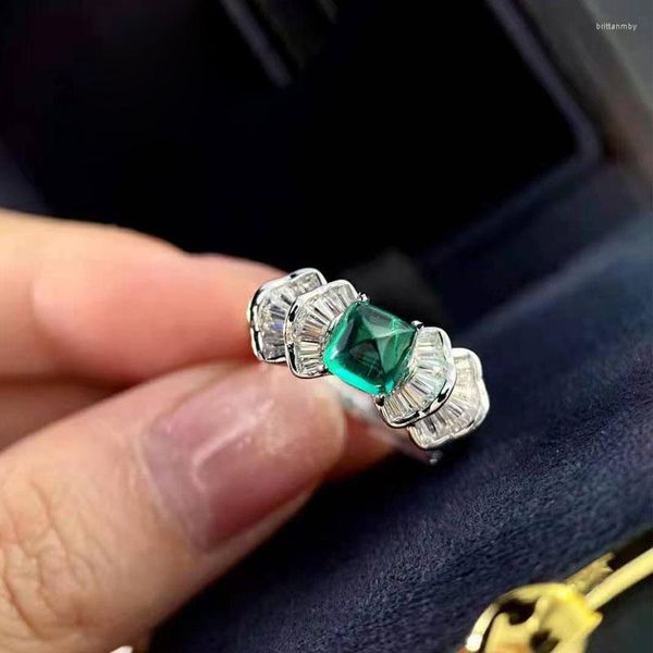 Anillos de racimo Anziw Vintage Pan de Azúcar Corte Laboratorio Cultivado Anillo de Compromiso Esmeralda Para Mujeres Baguette CZ Piedras Preciosas Joyería de Plata Esterlina Regalos