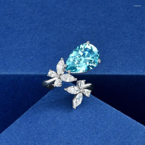 Bagues de cluster Apaison 5ct Sky Blue Diamond pour femmes Classique 925 Sterling Argent Noble Fine Bijoux En Gros Femelle Bague