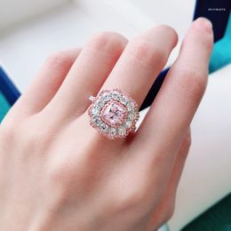 Bagues de cluster Apaison Rose Zircon et Jaune 925 Argent Belle Firecolour Diamond Substitut Mariage de luxe pour les couples