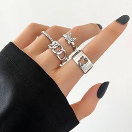 Cluster Anneaux Aprilwell 4 PCS Butterfly Matching Set for Women Metal Crystal Shinestone Aesthetic Kpop 2024 Fashion Jewelry Y2K Anillos