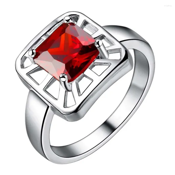 Cluster anneaux ar141 doigt plaqué argenté pour femmes hommes bijoux bijoux brillant rouge bijoutérie zircon pierre