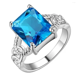 Cluster Ringen AR399 Verzilverd Vinger Voor Vrouwen Maat 8 # Mode-sieraden Ingelegd Blauw Zirkoon Steen Kristallen Ring