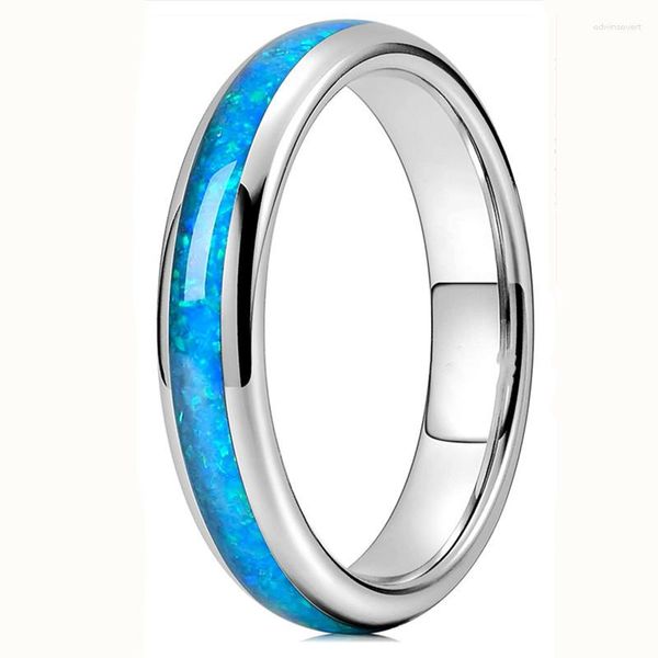 Anillos de racimo Aroutty moda 4mm para hombres mujeres anillo de acero inoxidable incrustaciones de ópalo de fuego azul banda de boda de lujo joyería de compromiso