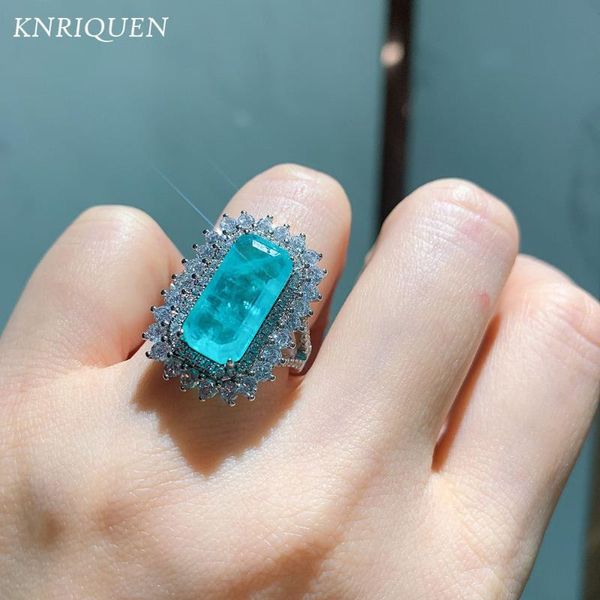 Anillos de racimo llegada 8 16mm Paraiba turmalina aguamarina laboratorio diamantes anillo de fiesta de cóctel para mujeres 925 joyería fina de plata esterlina