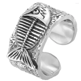 Bagues de cluster Arrivée 925 Bague en argent Hommes Bijoux Ouverture Rétro Poisson Os Mâle Index Doigt Accessoires