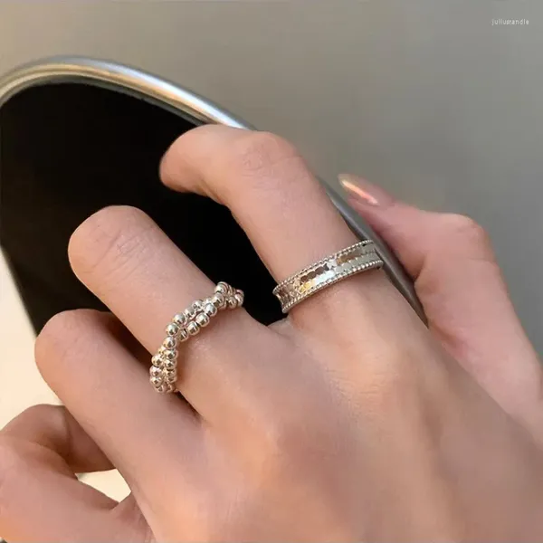 Cluster anneaux Arrivée 925 argent sterling pour femmes fille perle géométrique Texture Tendance Design Simple Bijoux Gift Drop