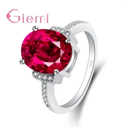 Cluster anneaux Arrivée Big Round Red Crystal Women Girls Party Wedding Bijoux 925 STERLING Silver Geometric Ring Wholesale