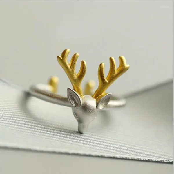 Anillos de racimo Llegada Moda Lindo Animal Plata Plateado Joyería Elk Antler Deer Mujer Apertura Hermoso Anillo R198