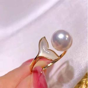 Cluster Rings Aankomst Mode Fishtail Design Natural Freshwater Pearl 14K Gold Gild Ring For Women Sieraden Gift Drop
