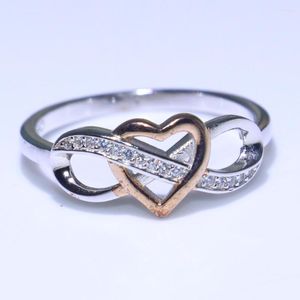 Cluster Rings Aankomst Sparkling Luxury Jewlery Pure 925 Sterling Silver Pave Zirconia Scheiden Gold Heart Wedding Band Ring Gift