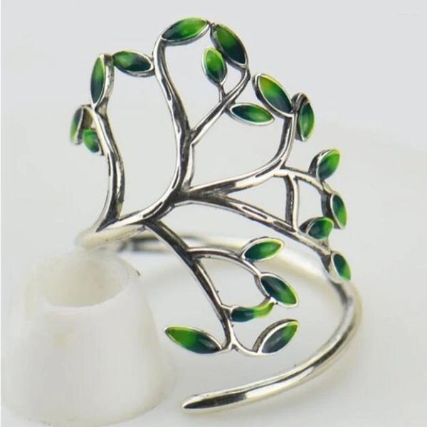 Bagues de cluster Arrivée Bague Femme Main Goutte à Goutte Glaze Feuille Verte Branche Réglable Bijoux De Luxe Pour Hommes En Gros