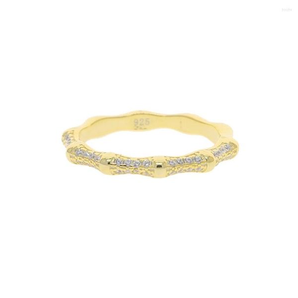Anillos de racimo llegados anillo de dedo de pila de Color dorado con Cz pavimentado para mujeres 925 plata esterlina forma de bambú banda Drop Ship joyería