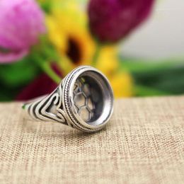 Cluster Ringen Art Nouveau Sterling Zilver 925 Ronde Cabochon 14x14mm Semi Mount Engagement Retro Ring Voor Amber Opaal Agaat Turquoise DIY