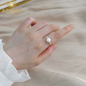 Clusterringen Ashiqi Natural Barokque Pearl Ring 925 Sterling Silver Wedding Fashion Sieraden voor vrouwen G230228