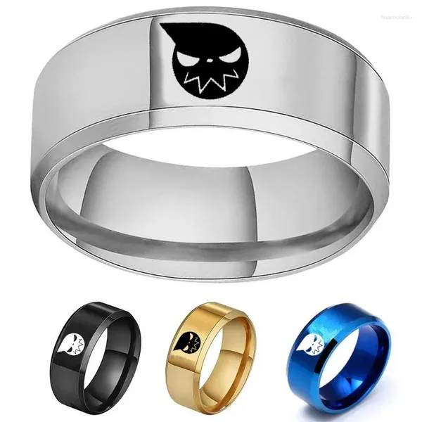 Bagues de cluster AsJerlya 8mm Soul Eating Baby Bague en acier inoxydable Laser Ghost Avatar Logo pour femmes hommes Anime Fans Bijoux Drop