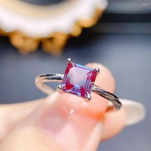 Bagues de grappe Asscher Cut 6x6mm Alexandrite Bague de fiançailles en argent sterling 925 Twins Rope Band pour les femmes