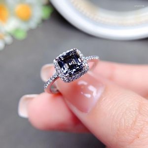 Cluster Rings Asscher Gray 1CT Moissanite Ring Sterling Sier Ladies Wedding Party Love Encounter Gift Sieraden Designer
