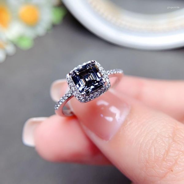 Cluster Anneaux Asscher Gray 1ct Moisanite Ring Sterling Sier Ladies Mariage Party Love Encounter Gift Bijoux Designer