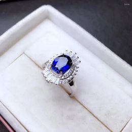 Cluster anneaux attrayants Blue Sapphire Gemstone Ring Real 925 Silver Beautiful Jewelry For Women Natural Gem Girl Girl Gift Love Date