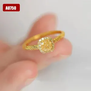 Cluster anneaux AU750 Real 18K Ring Gold Ring Yellow Zirocn Gemmstones pour femme femme délicate cadeau d'anniversaire cadeau bien bijoux