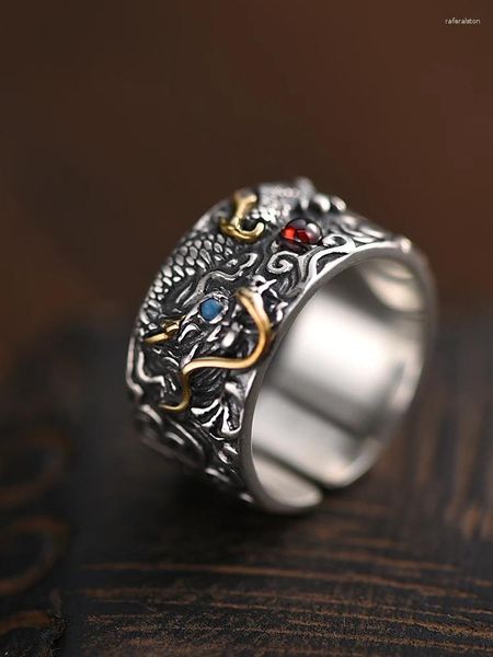 Anillos de clúster dragón auspicioso juego de dragones silver anillo plateado