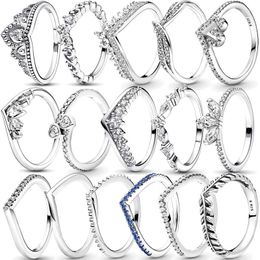 Cluster ringen authentiek 925 Silver Ring Princess Crown Sparkling Love Heart CZ For Women Engagement Sieraden Verjaardag Geschenk