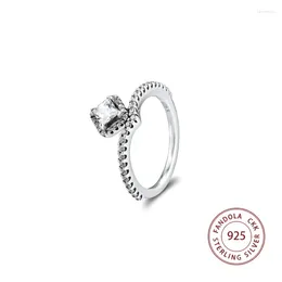 Cluster Anneaux Authentiques 925 STERLING Silver Ring Clear CZ Geometric Finger pour femmes Engagement de mariage Fine Bijoux Anillos en gros