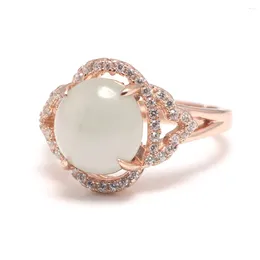 Clusterringen Authentiek 925 Sterling Silver Lady Ring Ovaal Chalcedony Women Accessories Beautiful Elegant verstelbare maat Groothandel 123