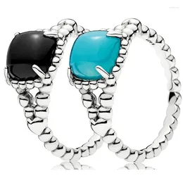 Cluster Ringen Authentieke 925 Sterling Zilveren Ring Zwart Blauw Kristal Levendige Geest Voor Vrouwen Verjaardagscadeau Mode-sieraden