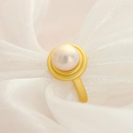 Clusterringen Authentiek 925 Sterling Silver ingelegde Natuurlijke zoetwaterparel Pearl Fashion Round Ring Lady 18K Gold Poled Style Jewelry