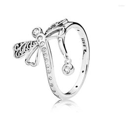 Cluster Ringen Authentieke 925 Sterling Zilveren Pan Ring Dromerige Dragonfly Clear Cz Compatibel met OPean Sieraden