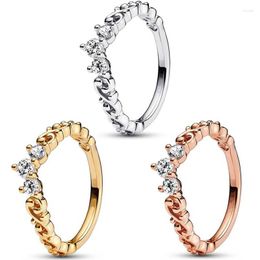 Cluster Rings Authentique 925 Sterling Silver Sparkling Rose Golden Shine Diadem Crown Avec Crystal Ring Pour Les Femmes De Mariage De Mode