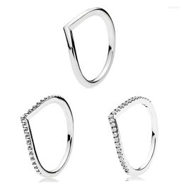 Cluster Rings Authentique 925 Sterling Silver Sparkling Wish Bone Avec Bague En Cristal Pour Les Femmes De Noce Europe Fashion Jewelry