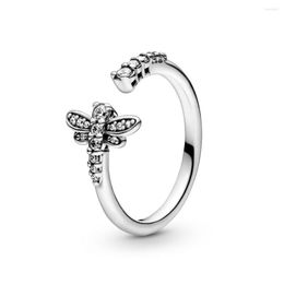 Bagues de grappe authentique 925 en argent Sterling étincelant libellule ouverte bague de mode pour les femmes cadeau bijoux à bricoler soi-même