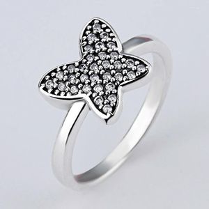 Bagues de cluster Authentique 925 Sterling Silver Animal Bague Pave Papillon avec cristal pour les femmes Cadeau de fête de mariage Fine Bijoux Edwi22