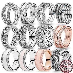 Cluster anneaux authentiques 925 argent sterling spiral vintage lie nouette féminine logo princesse ring