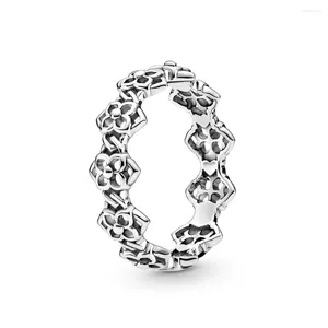 Bagues de cluster Authentique 925 Sterling Silver Rose Petals Band Bague de mode pour femmes Cadeau DIY Bijoux