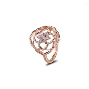 Clusterringen Authentiek 925 Sterling Silver Jewelry Rose Bloemblaadjes Statement Ring voor vrouwen Gift Fashion