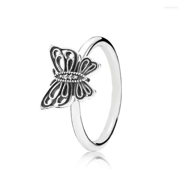 Anillos de racimo Auténtico 925 Sterling Silver Love Takes Flight Butterfly Anillo de moda para mujeres Regalo DIY Joyería