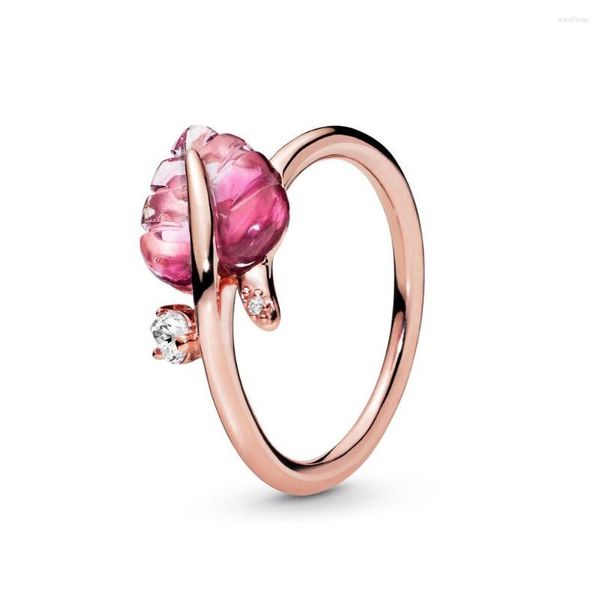 Bagues de grappe authentique 925 en argent Sterling rose feuille de verre de Murano bague de mode pour les femmes cadeau bijoux à bricoler soi-même