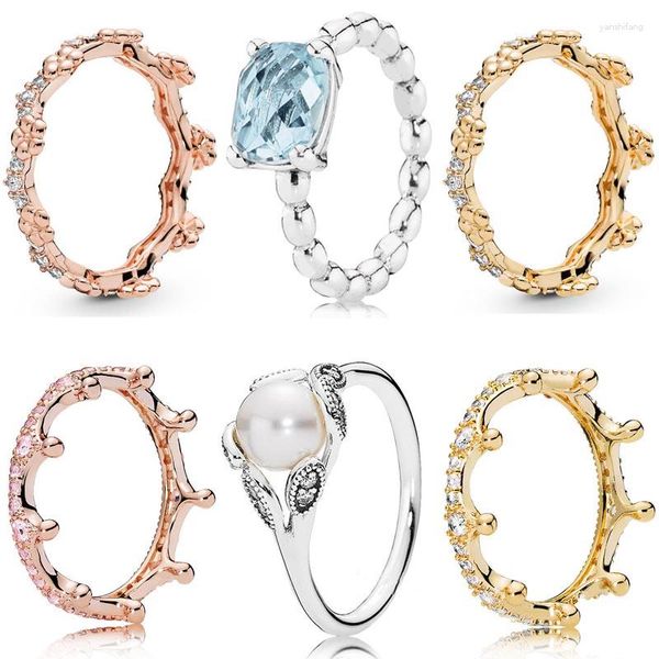 Anillos de racimo auténtico anillo de plata de ley 925 hojas luminosas metales mezclados corona de flores de primavera encantada para joyería de mujer