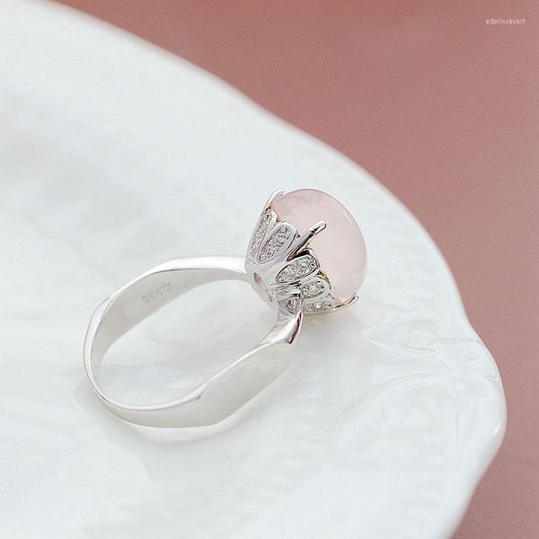 Anillos de racimo auténtica Plata de Ley 925 hecha a mano con incrustaciones de cuarzo rosa Natural anillo de estilo moderno conciso creativo regalo de joyería para mujer