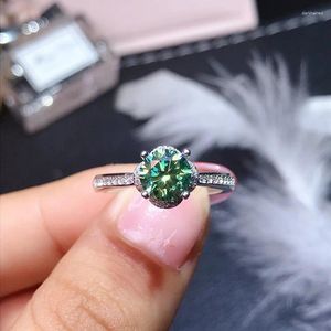 Cluster anneaux Authentic Legit 925 Sterling Silver Green Moisanite avec GRA Certificate Ring for Women's Elegant Gift 1