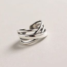 Clusterringen Authentieke S925 Sterling zilveren fijne sieraden Multi-layers lijn gekruiste gedraaide band bredere lange aanpassing TLJ555