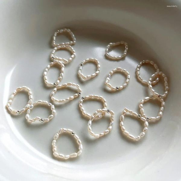 Cluster anneaux authentiques S925 Bijoux fins en argent sterling sterling Baroque riz riz riz ajustement pliant usure multipper tlj1623