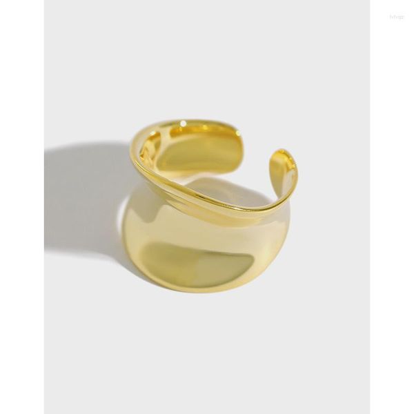 Anillos de racimo Auténtica plata de ley S925 Joyería FINA Blanco / Oro Brillante Superficie cóncava circular irregular Ajuste más amplio TLJ606