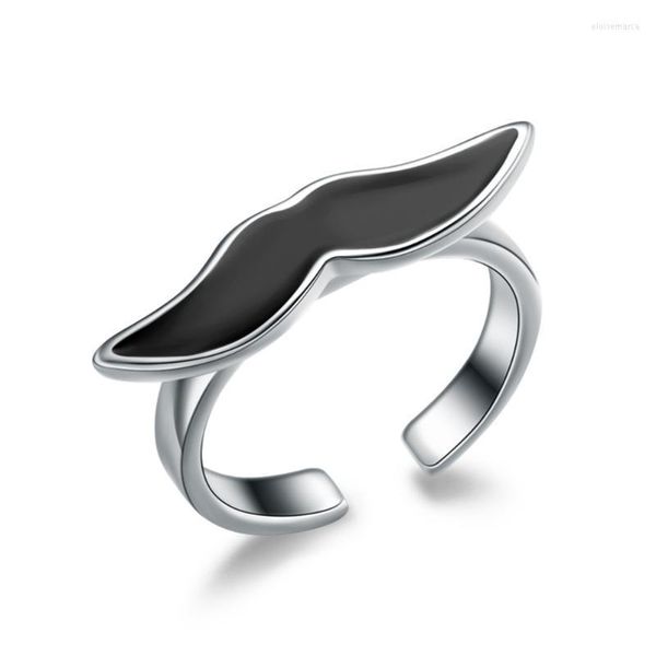 Anillos de racimo Auténtico Sterling 925 Joyería de plata Preciosa Barba Dedo para Hombres Mujeres Esmalte Negro Bigote RingCluster Eloi22