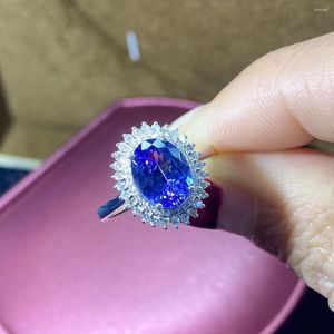 Cluster ringen azj tanzanite ring fijne sieraden puur 18k goud natuurlijke edelstenen 2.3ct diamanten vrouwelijk jubileumgeschenk