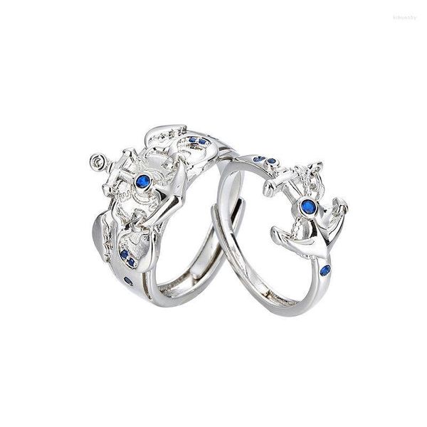 Anillos de racimo Azur Lane Mujeres Amantes del anillo Abierto Damas Iniciales Parejas de boda Linda Joyería de moda Metal Color Plata Pierscionki